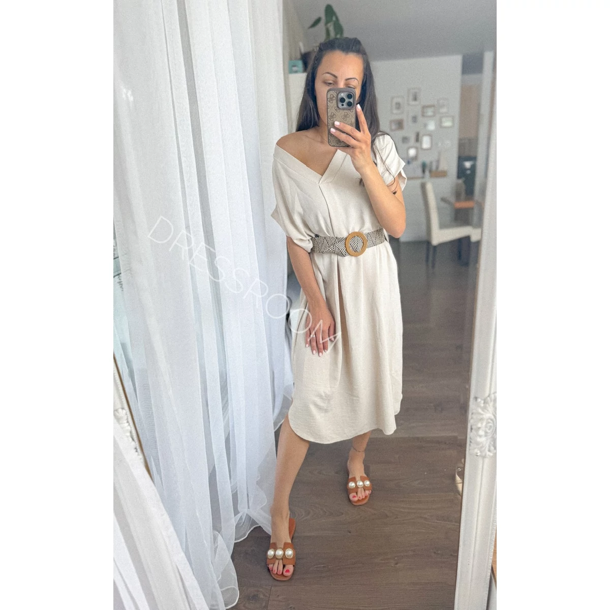 ELLa kényelmes ruha övvel - Beige