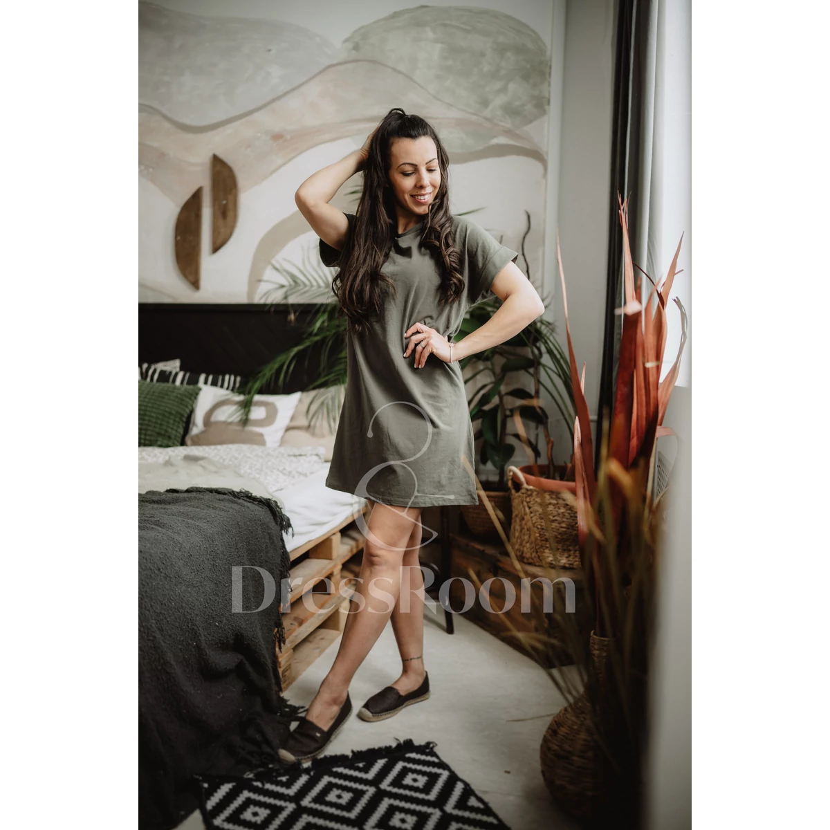 MIRI basic póló ruha - Khaki