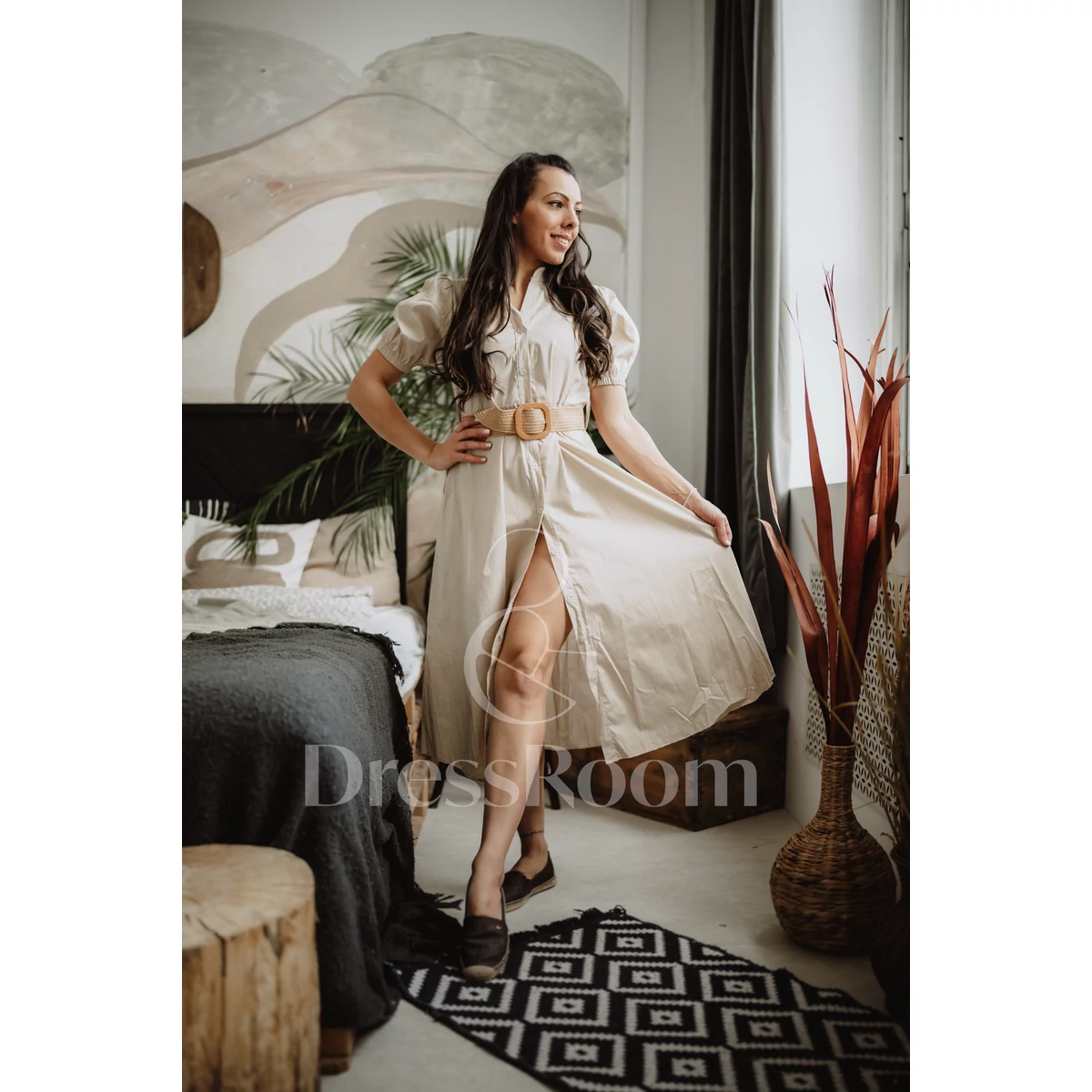 UNIQUE midi ruha - Beige
