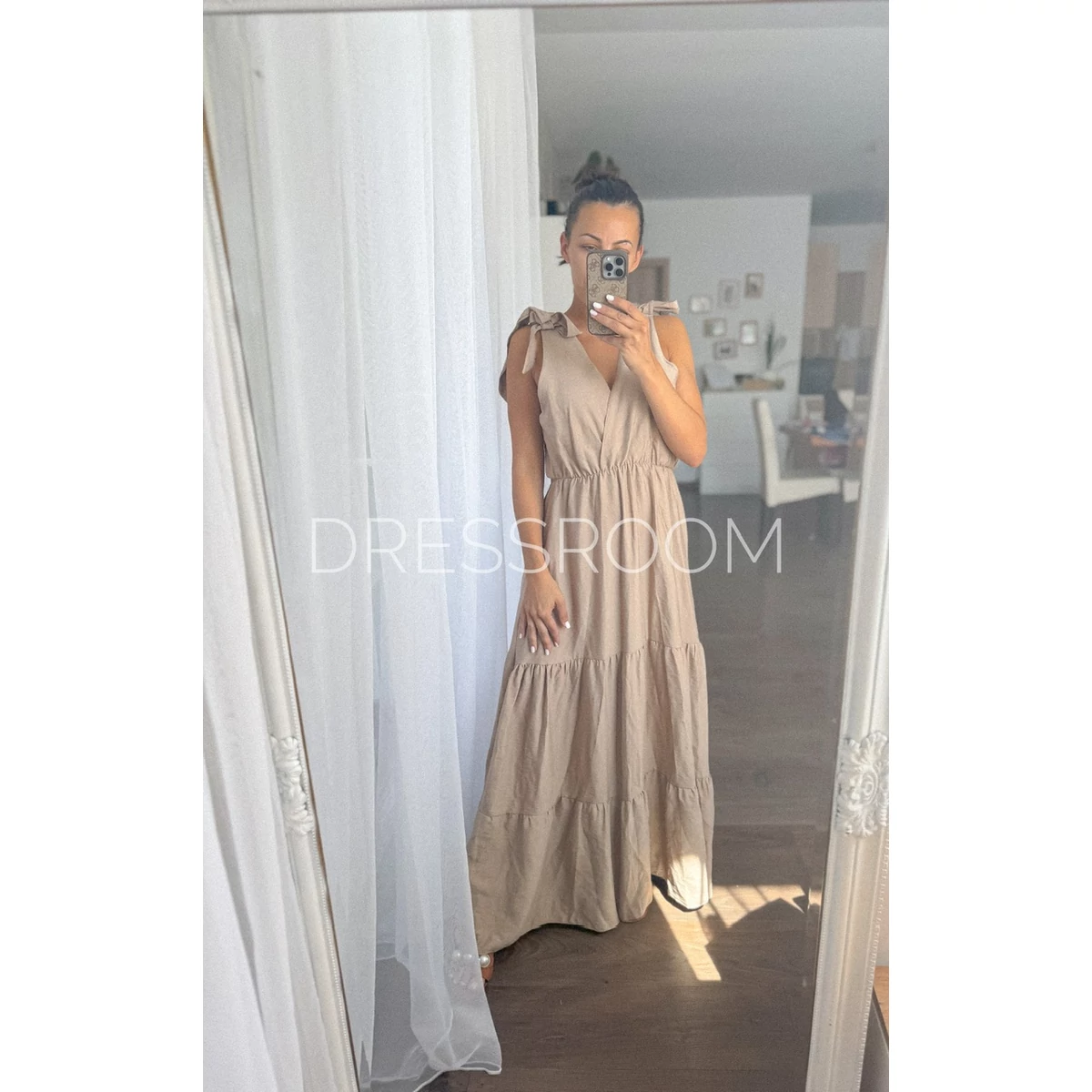 LARA vászon maxi ruha - Barna