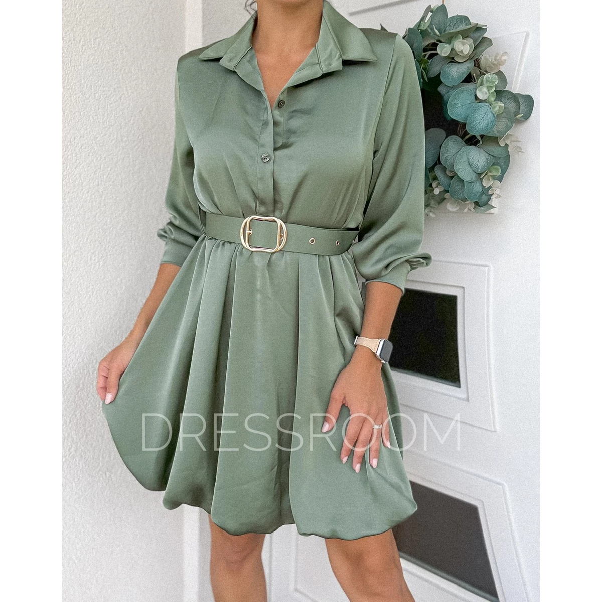 LILI szatén hagymaruha - Khaki