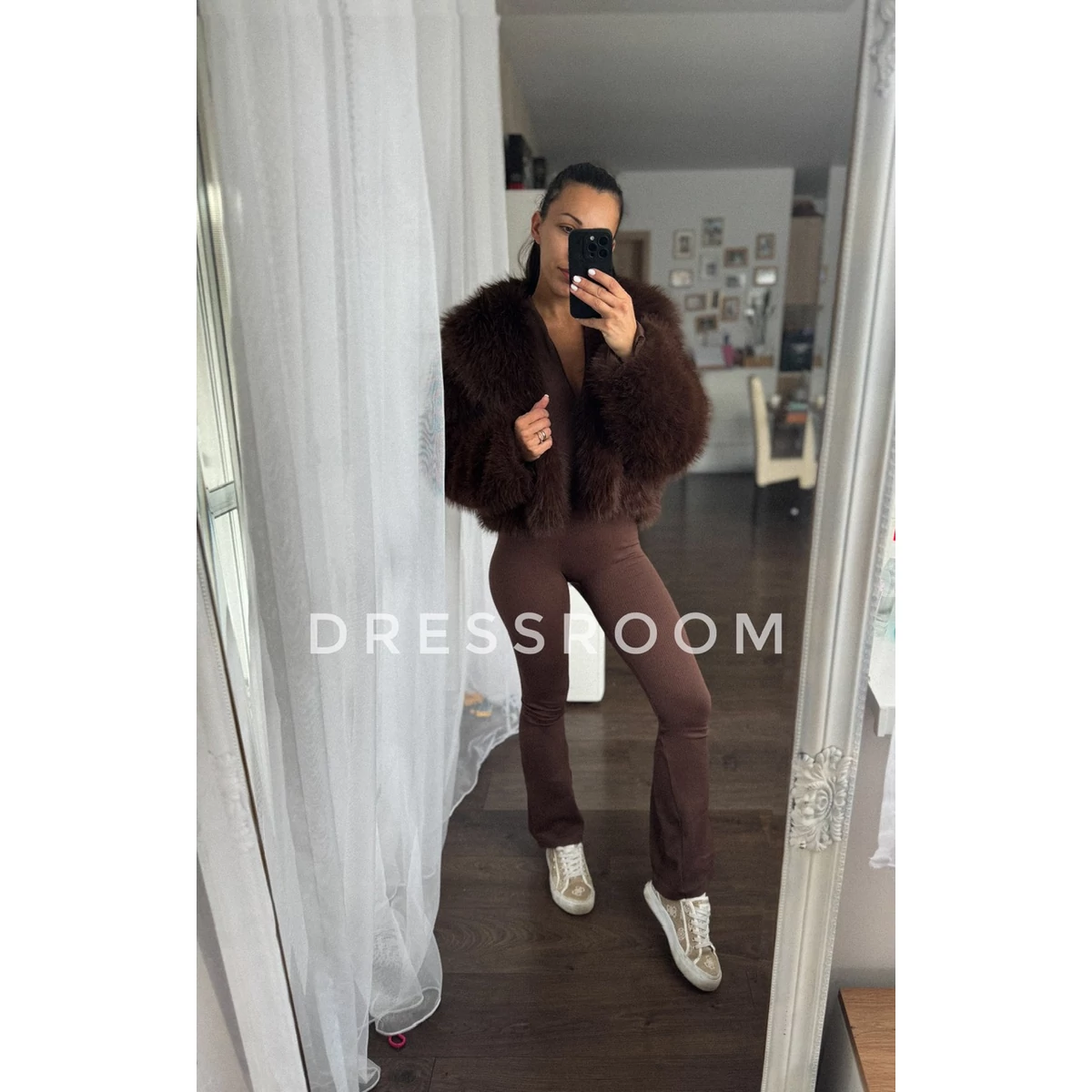 BASIC bordázott overal ZIP - Csokibarna