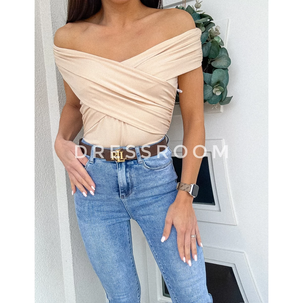 HOLLY rugalmas anyagú body - Nude-Rövidujjú