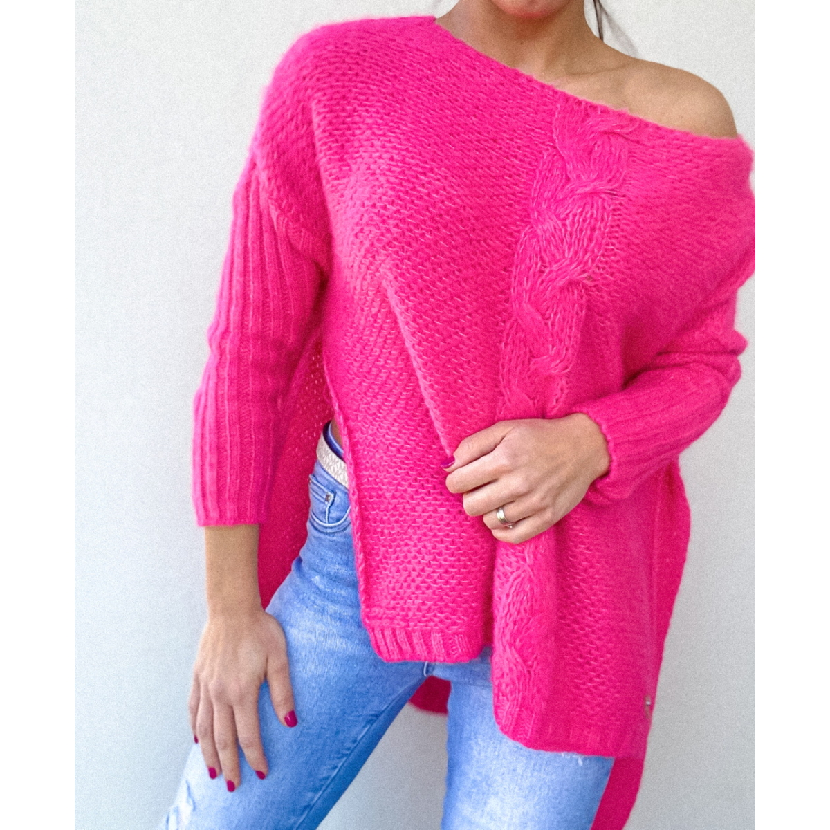 KIKI puha kötött pulóver/poncso - Rózsaszín