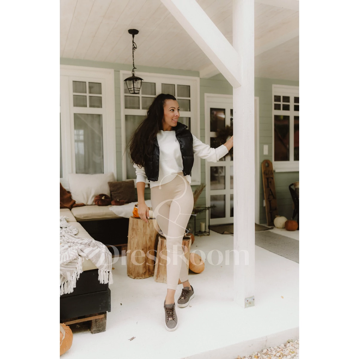BASIC bordázott leggings PUSH UP - Krém