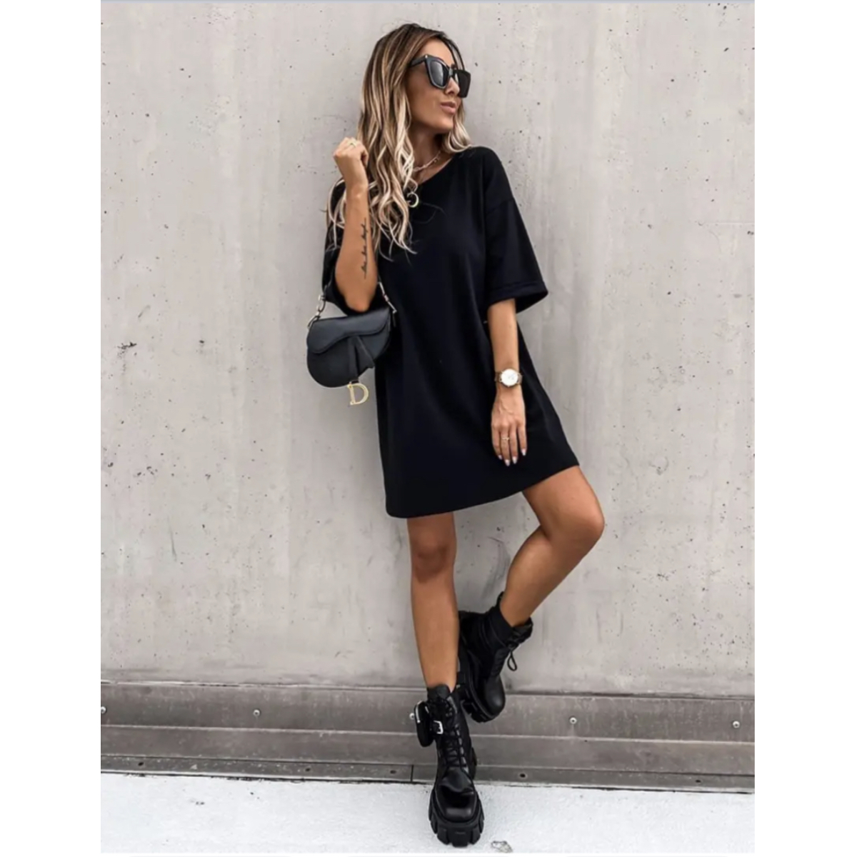 MIRI basic póló ruha - Fekete