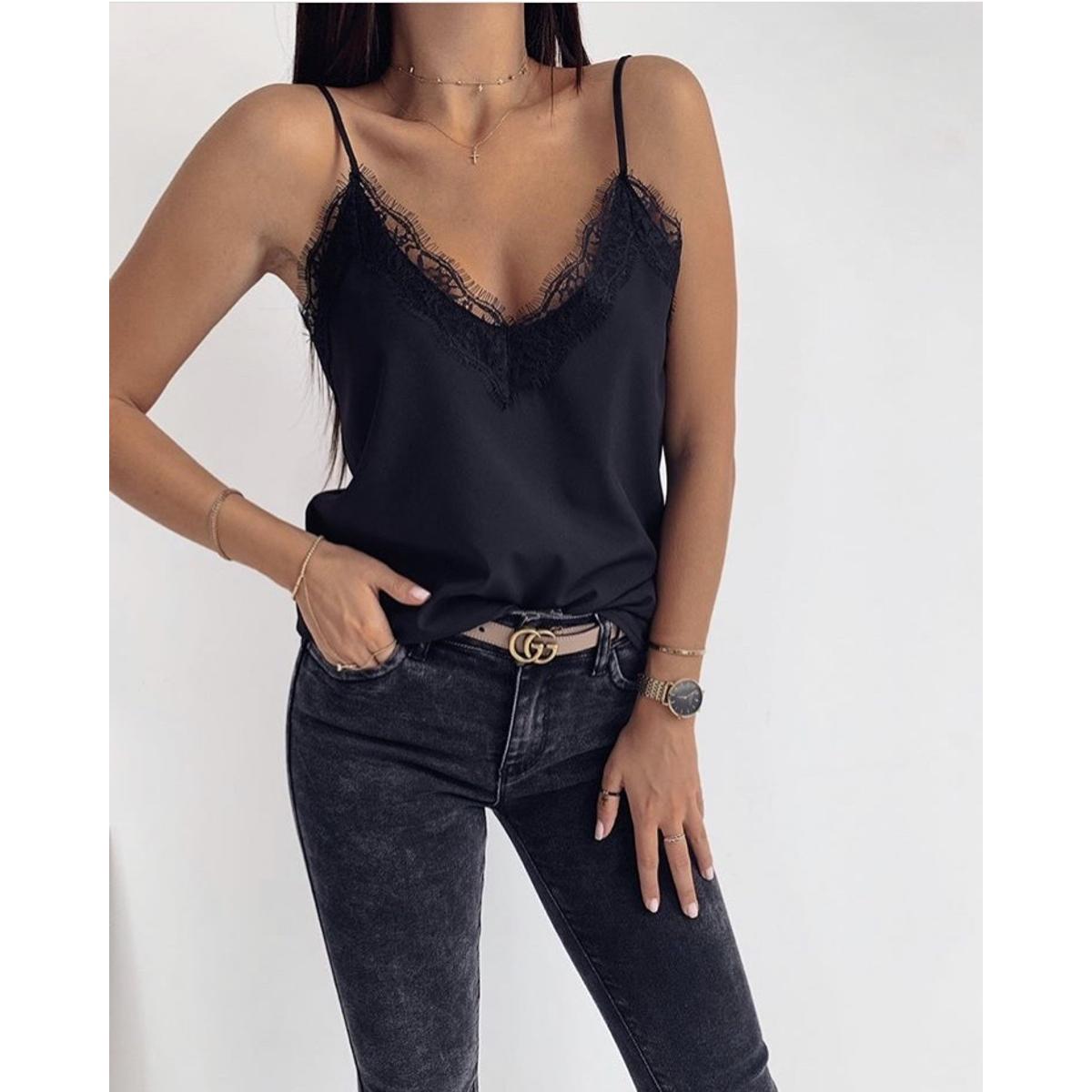 WOW csipkés szatén top