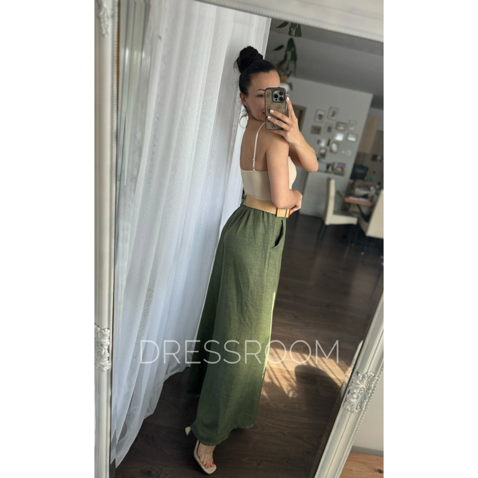 Kép 3/3 - LAZY lenge nadrág övvel - Khaki