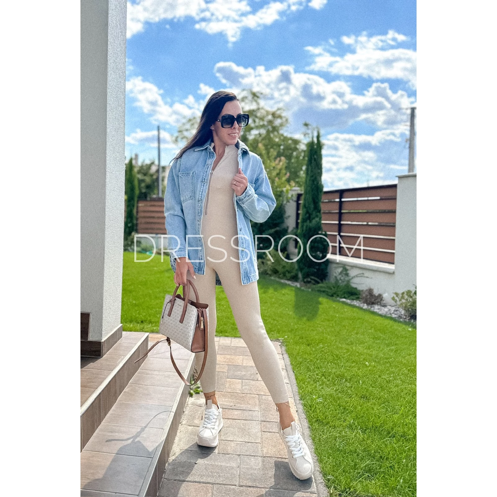 Kép 3/3 - BASIC bordázott overall - Beige - Zip