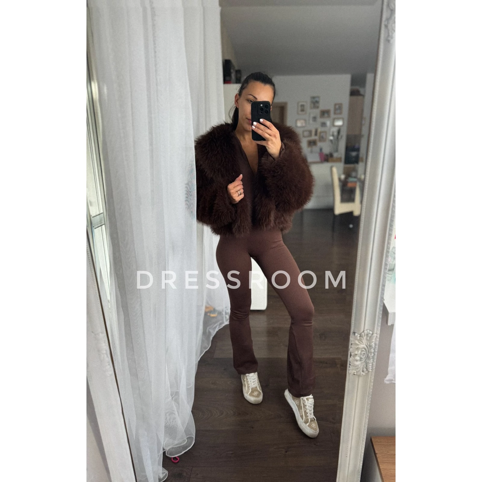 Kép 2/4 - BASIC bordázott overal ZIP - Csokibarna