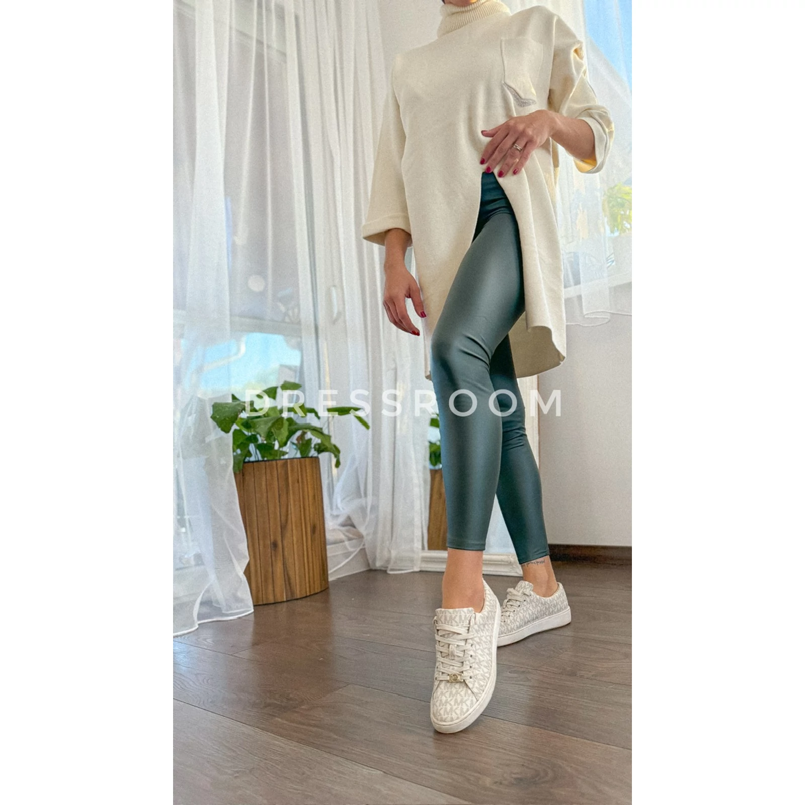 Kép 1/2 - ALICIA matt KHAKI bőrleggings