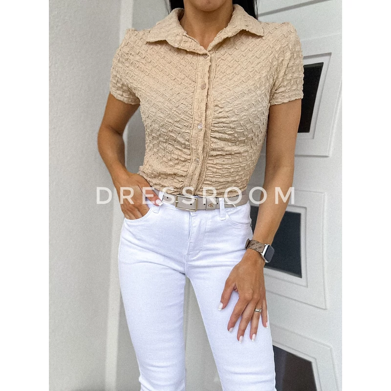 LACEY csipke felső - Beige - Gombos