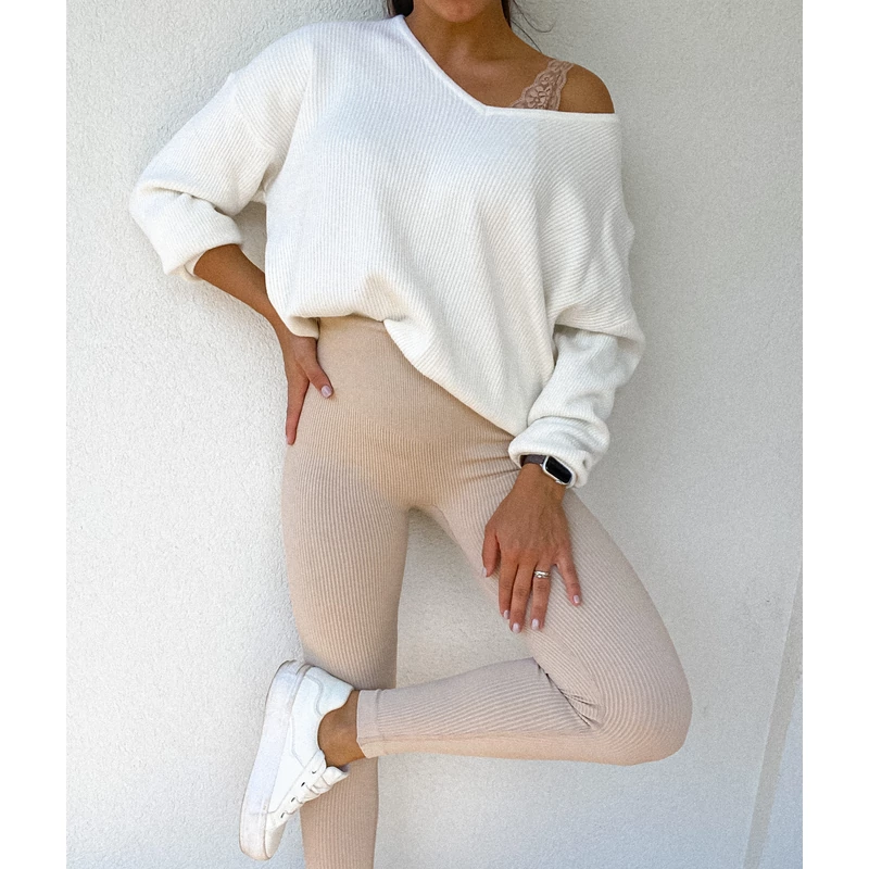 BASIC bordázott leggings - Beige - One size